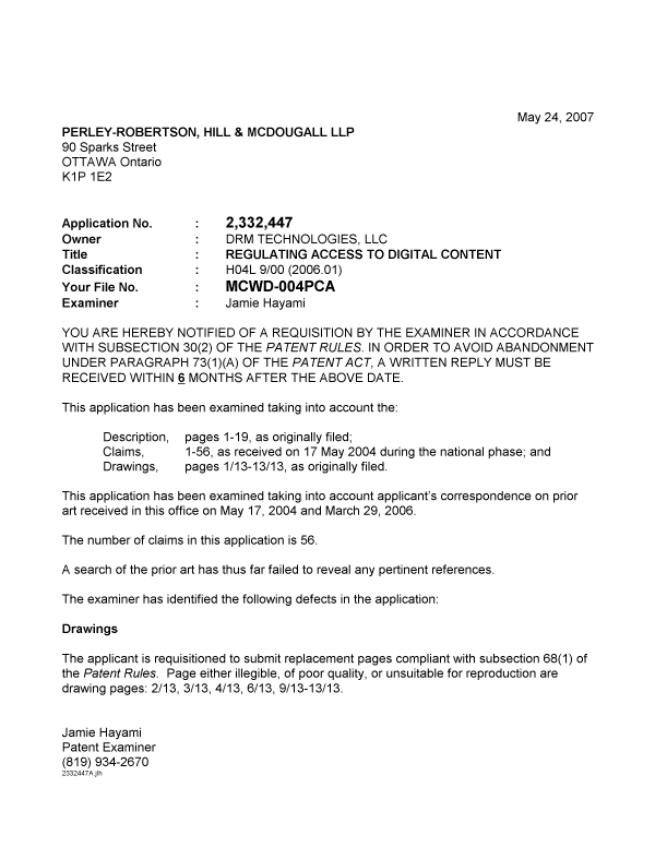 Canadian Patent Document 2332447. Prosecution-Amendment 20061224. Image 1 of 1