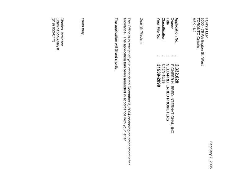 Canadian Patent Document 2332628. Correspondence 20050207. Image 1 of 1
