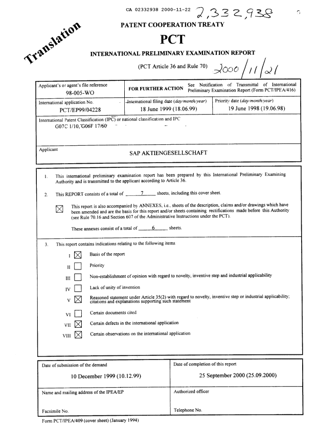 Document de brevet canadien 2332938. PCT 20001122. Image 1 de 10