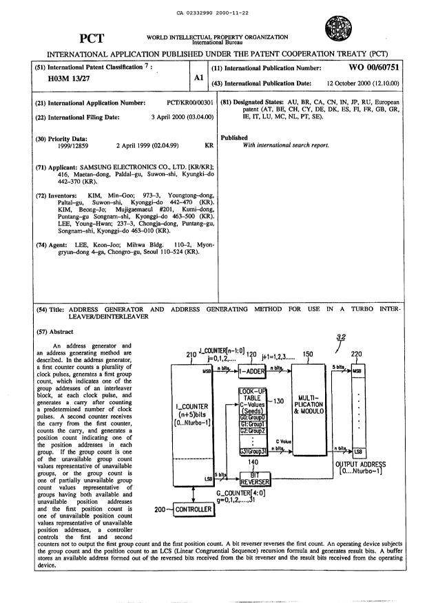 Canadian Patent Document 2332990. Abstract 20001122. Image 1 of 1