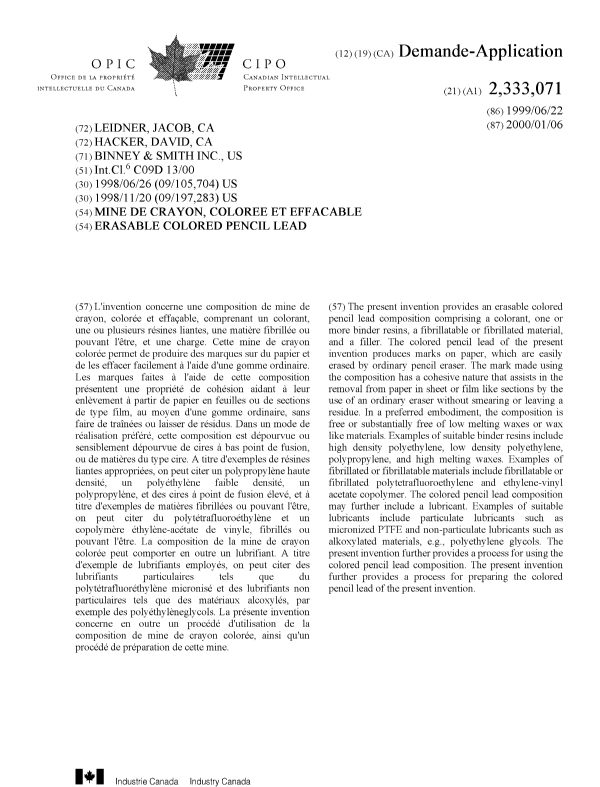 Document de brevet canadien 2333071. Page couverture 20010316. Image 1 de 1