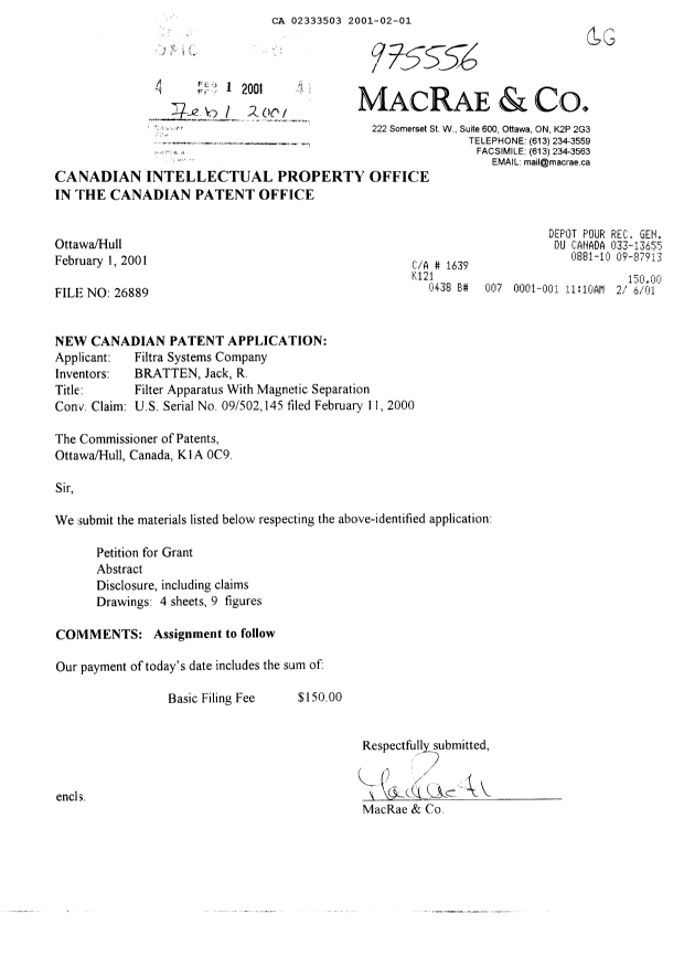 Canadian Patent Document 2333503. Assignment 20010201. Image 1 of 3