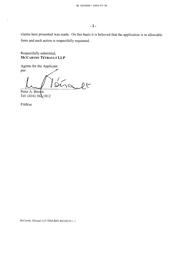 Document de brevet canadien 2333617. Poursuite-Amendment 20031230. Image 2 de 4
