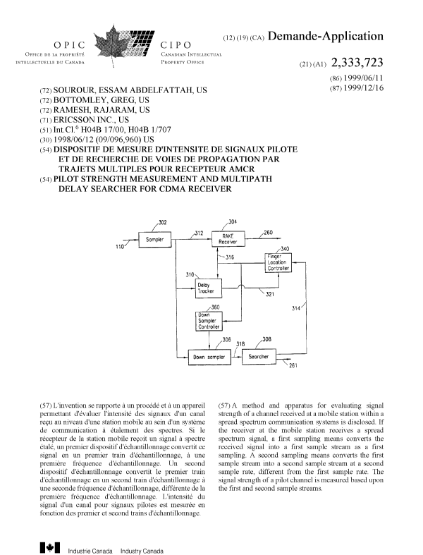 Canadian Patent Document 2333723. Cover Page 20010326. Image 1 of 1