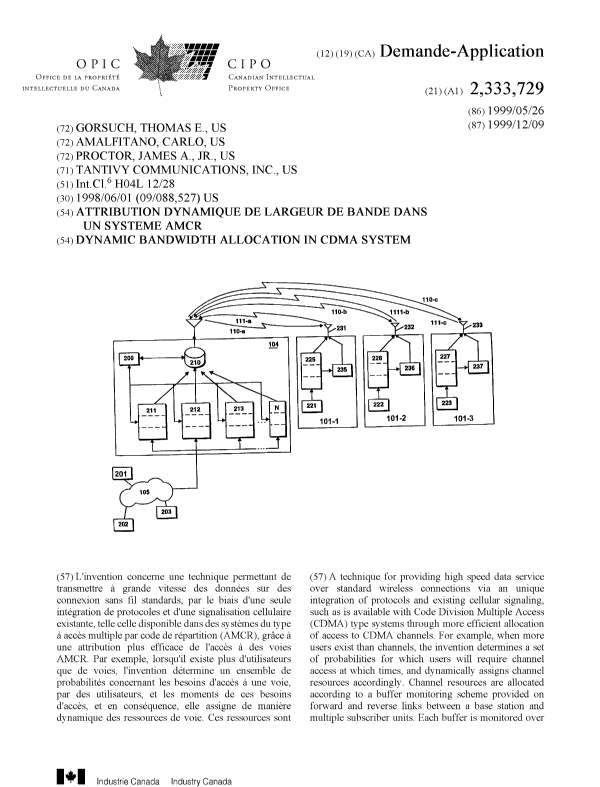 Canadian Patent Document 2333729. Cover Page 20001223. Image 1 of 2