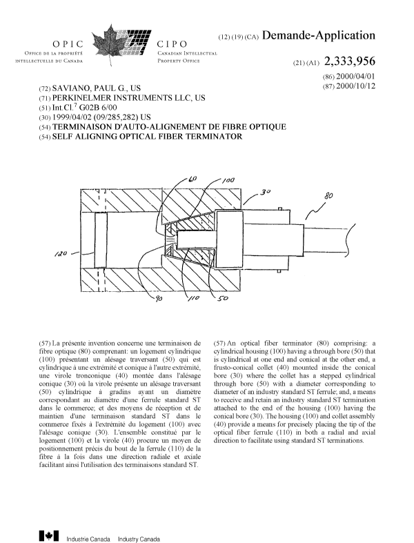 Canadian Patent Document 2333956. Cover Page 20010322. Image 1 of 1