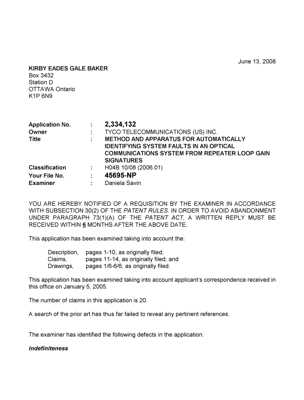 Document de brevet canadien 2334132. Poursuite-Amendment 20080613. Image 1 de 2