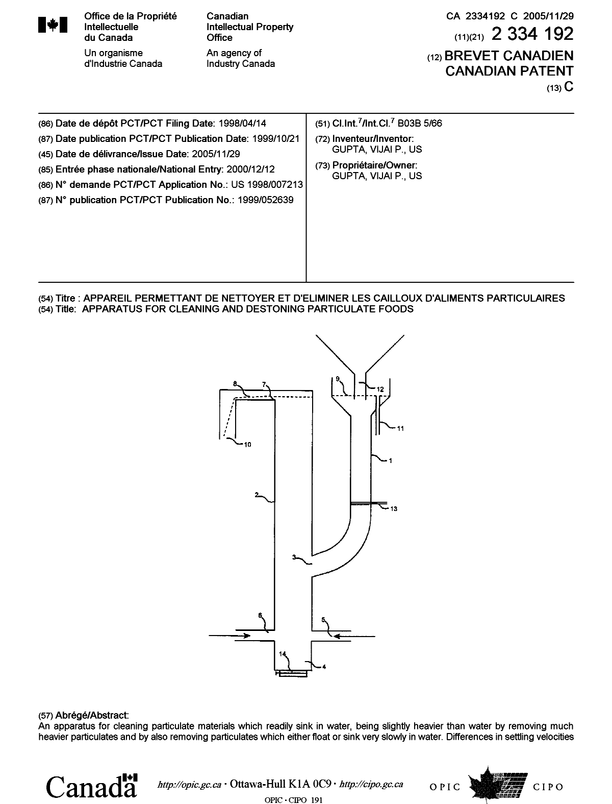 Document de brevet canadien 2334192. Page couverture 20051104. Image 1 de 2