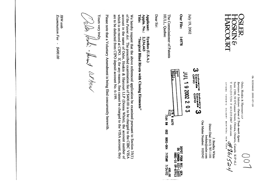 Document de brevet canadien 2334443. Poursuite-Amendment 20000719. Image 1 de 1