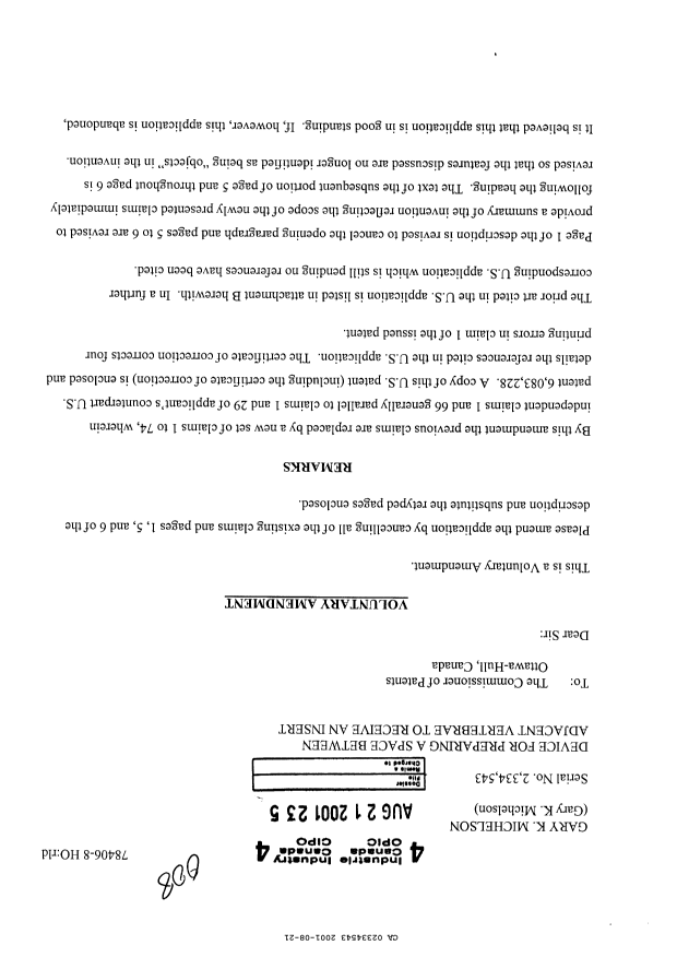 Canadian Patent Document 2334543. Prosecution-Amendment 20001221. Image 1 of 18