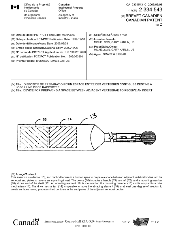 Canadian Patent Document 2334543. Cover Page 20050203. Image 1 of 1