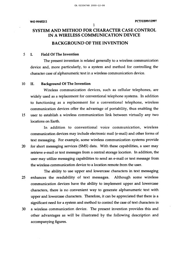 Canadian Patent Document 2334748. Description 20001208. Image 1 of 14