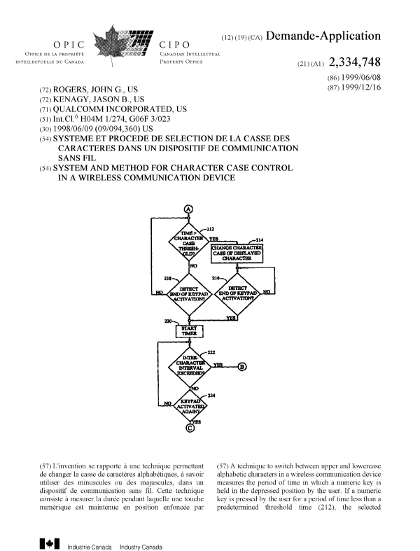 Document de brevet canadien 2334748. Page couverture 20010326. Image 1 de 2