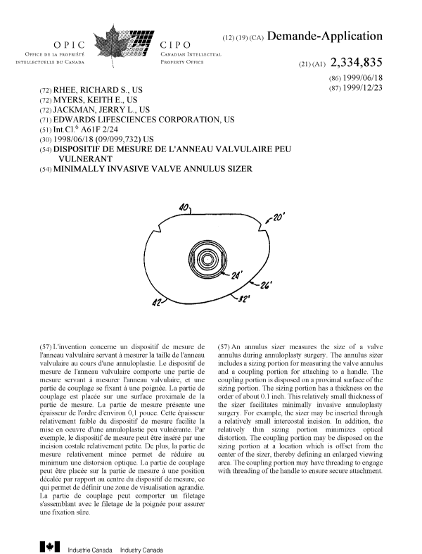 Document de brevet canadien 2334835. Page couverture 20010327. Image 1 de 1