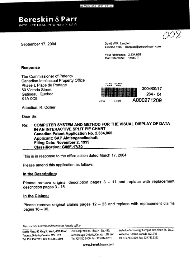 Canadian Patent Document 2334865. Prosecution-Amendment 20031217. Image 1 of 36