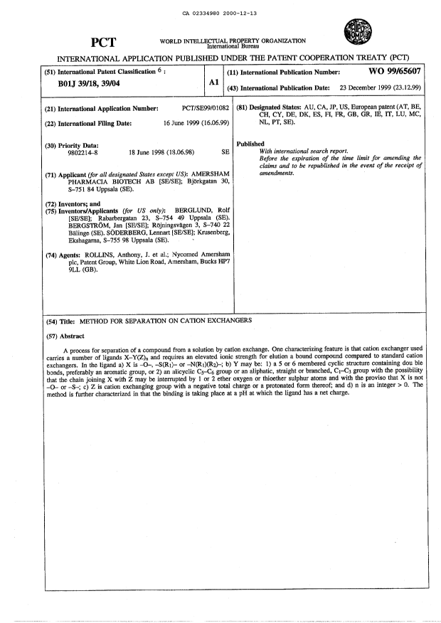 Document de brevet canadien 2334980. Abrégé 20001213. Image 1 de 1