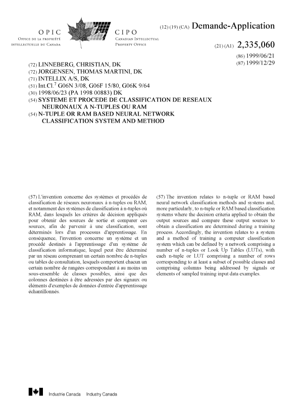 Document de brevet canadien 2335060. Page couverture 20010328. Image 1 de 1