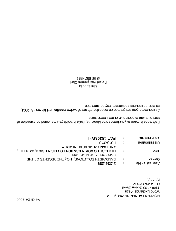 Canadian Patent Document 2335289. Correspondence 20021224. Image 1 of 1