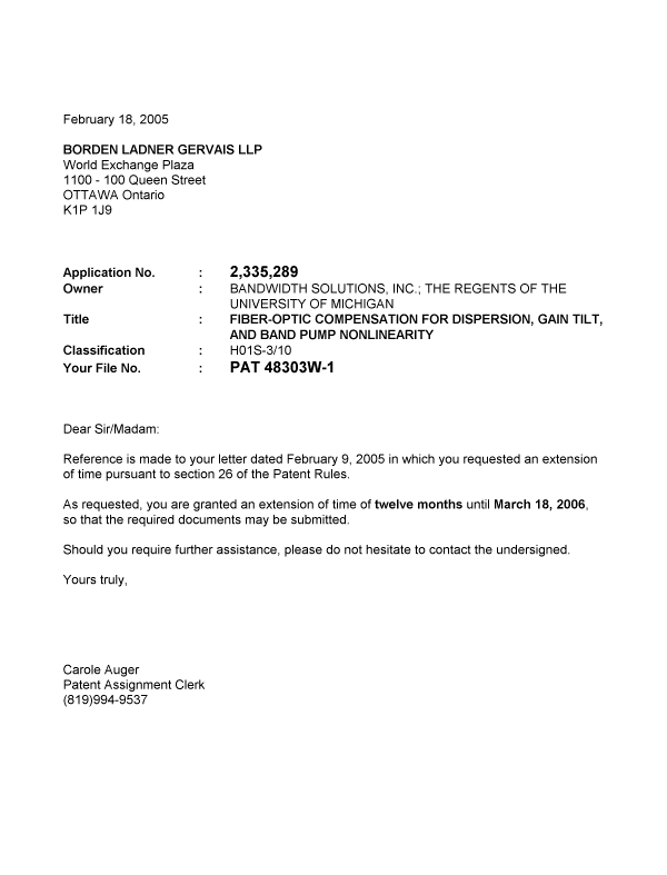 Canadian Patent Document 2335289. Correspondence 20041218. Image 1 of 1