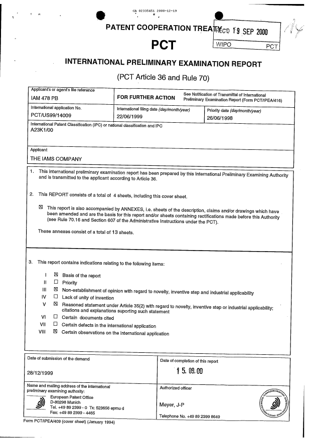 Document de brevet canadien 2335451. PCT 20001219. Image 1 de 17