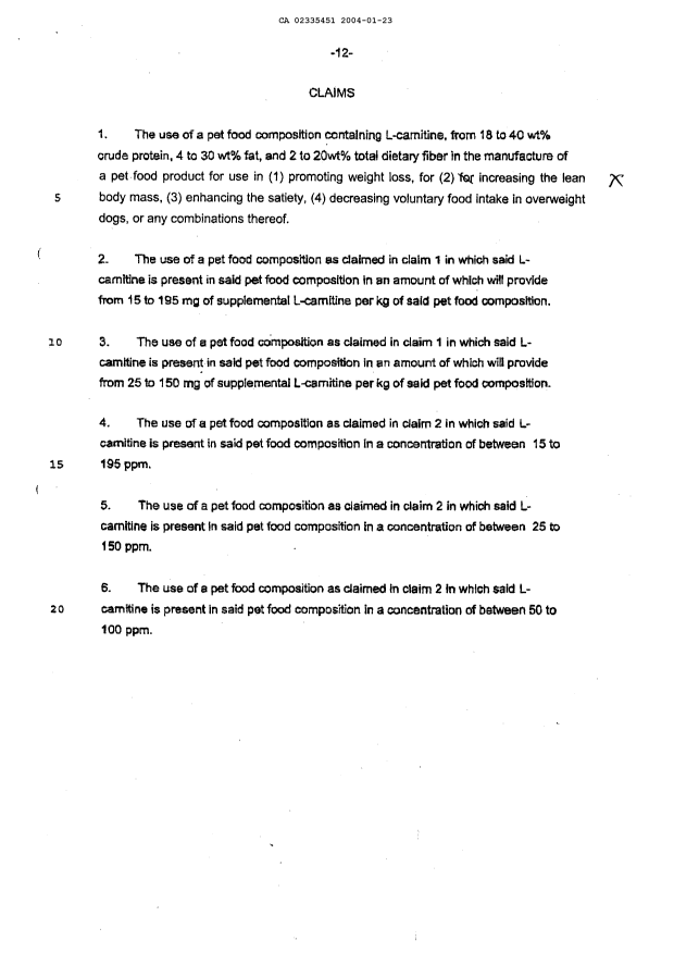 Document de brevet canadien 2335451. Revendications 20040123. Image 1 de 2