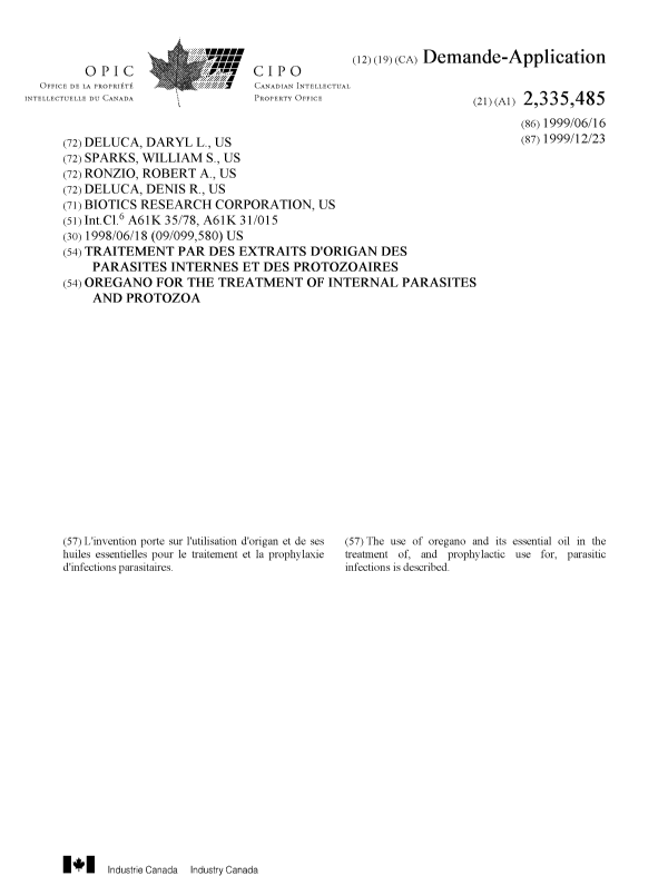 Document de brevet canadien 2335485. Page couverture 20010403. Image 1 de 1