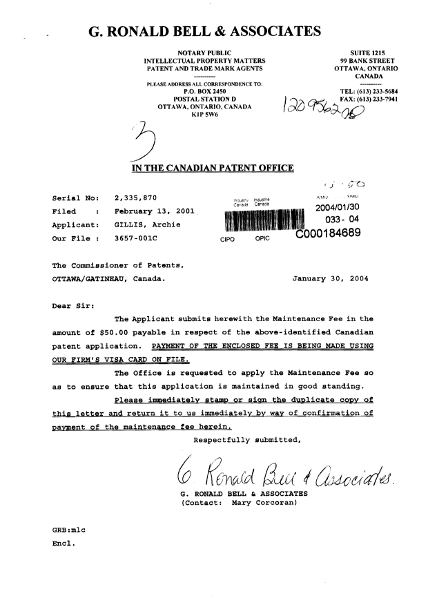 Document de brevet canadien 2335870. Taxes 20040130. Image 1 de 1