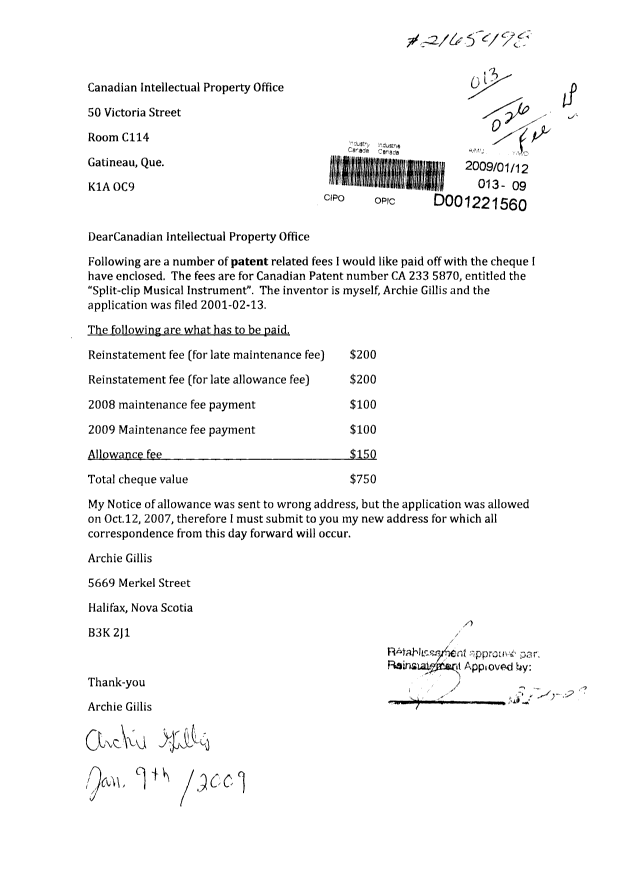 Document de brevet canadien 2335870. Poursuite-Amendment 20090112. Image 1 de 1