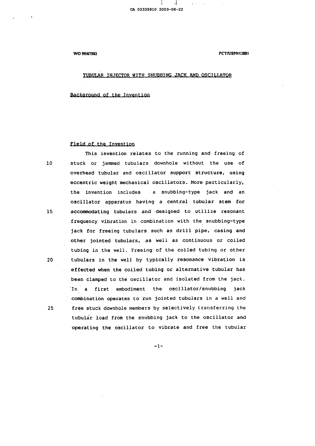 Canadian Patent Document 2335910. Description 20030822. Image 1 of 36