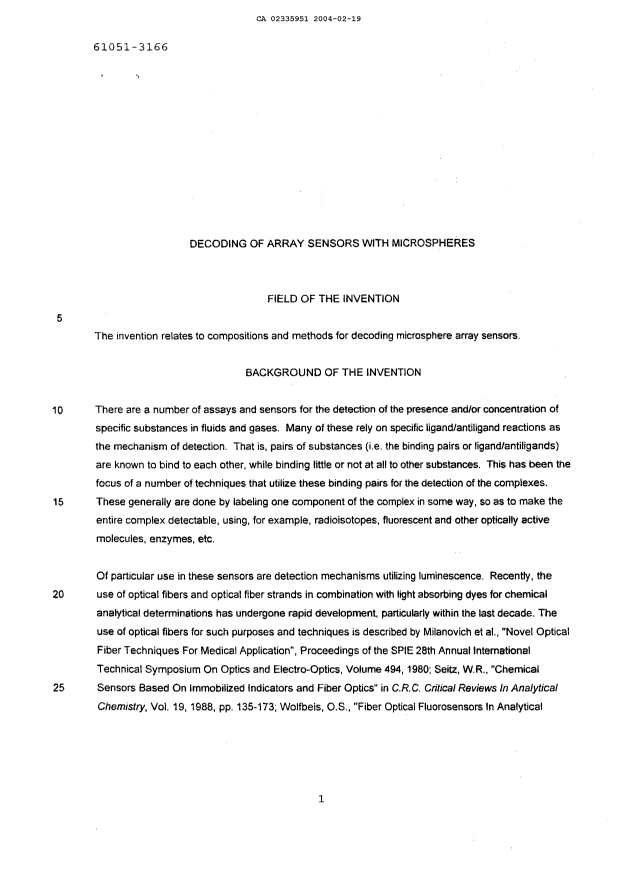 Document de brevet canadien 2335951. Description 20040219. Image 1 de 42