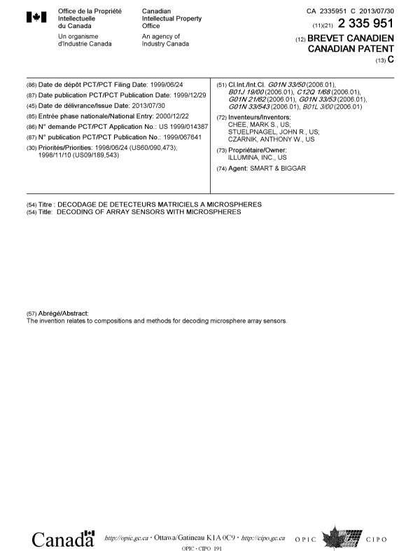 Canadian Patent Document 2335951. Cover Page 20130708. Image 1 of 1