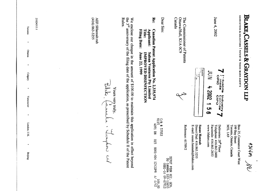 Document de brevet canadien 2335974. Taxes 20020604. Image 1 de 1