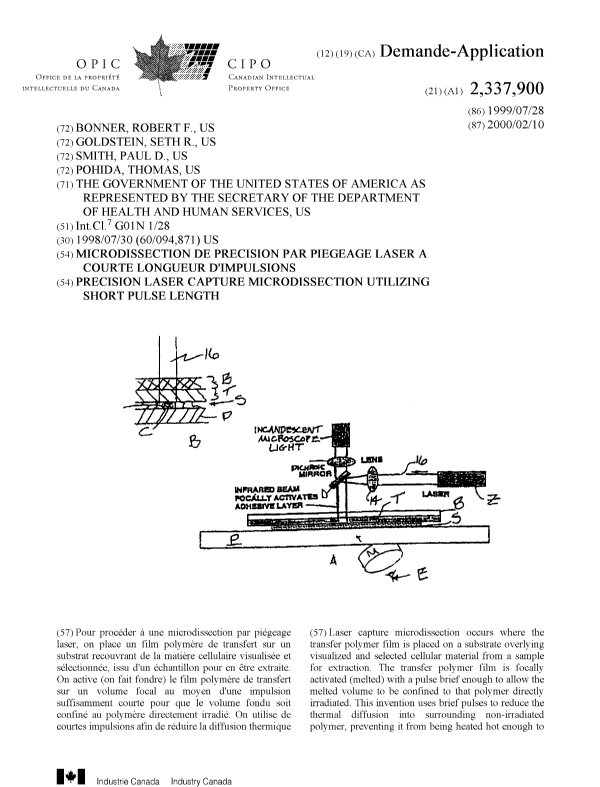 Canadian Patent Document 2337900. Cover Page 20010424. Image 1 of 2