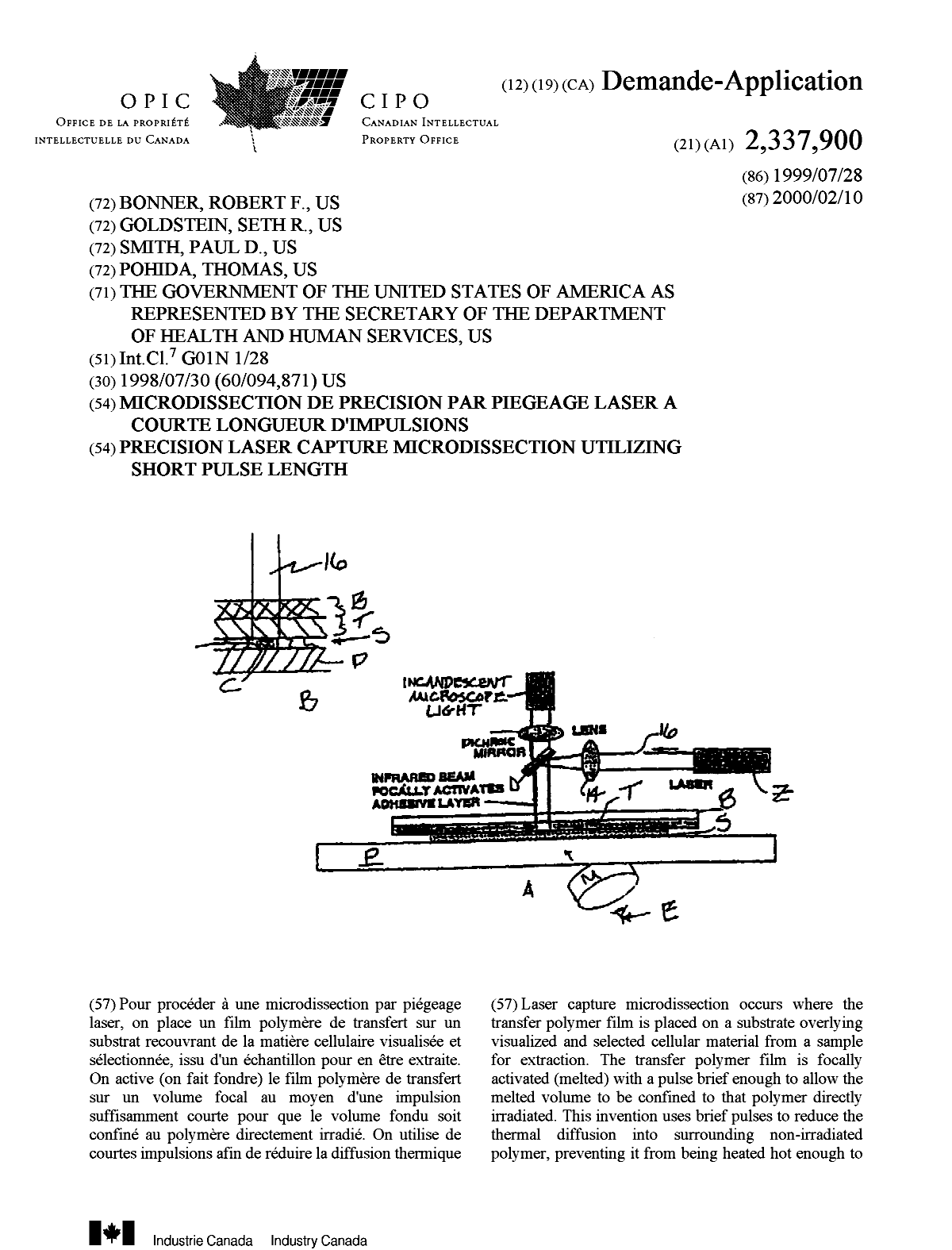 Canadian Patent Document 2337900. Cover Page 20010424. Image 1 of 2