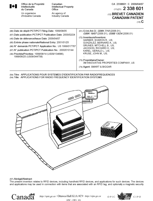 Document de brevet canadien 2338601. Page couverture 20081217. Image 1 de 2