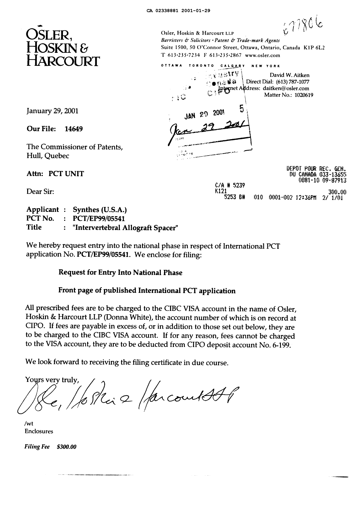 Canadian Patent Document 2338881. Assignment 20001229. Image 1 of 2
