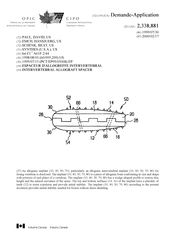 Canadian Patent Document 2338881. Cover Page 20001230. Image 1 of 1