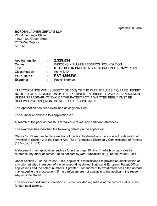 Canadian Patent Document 2339534. Prosecution-Amendment 20020903. Image 1 of 2