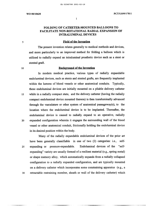 Canadian Patent Document 2340766. Description 20010216. Image 1 of 9
