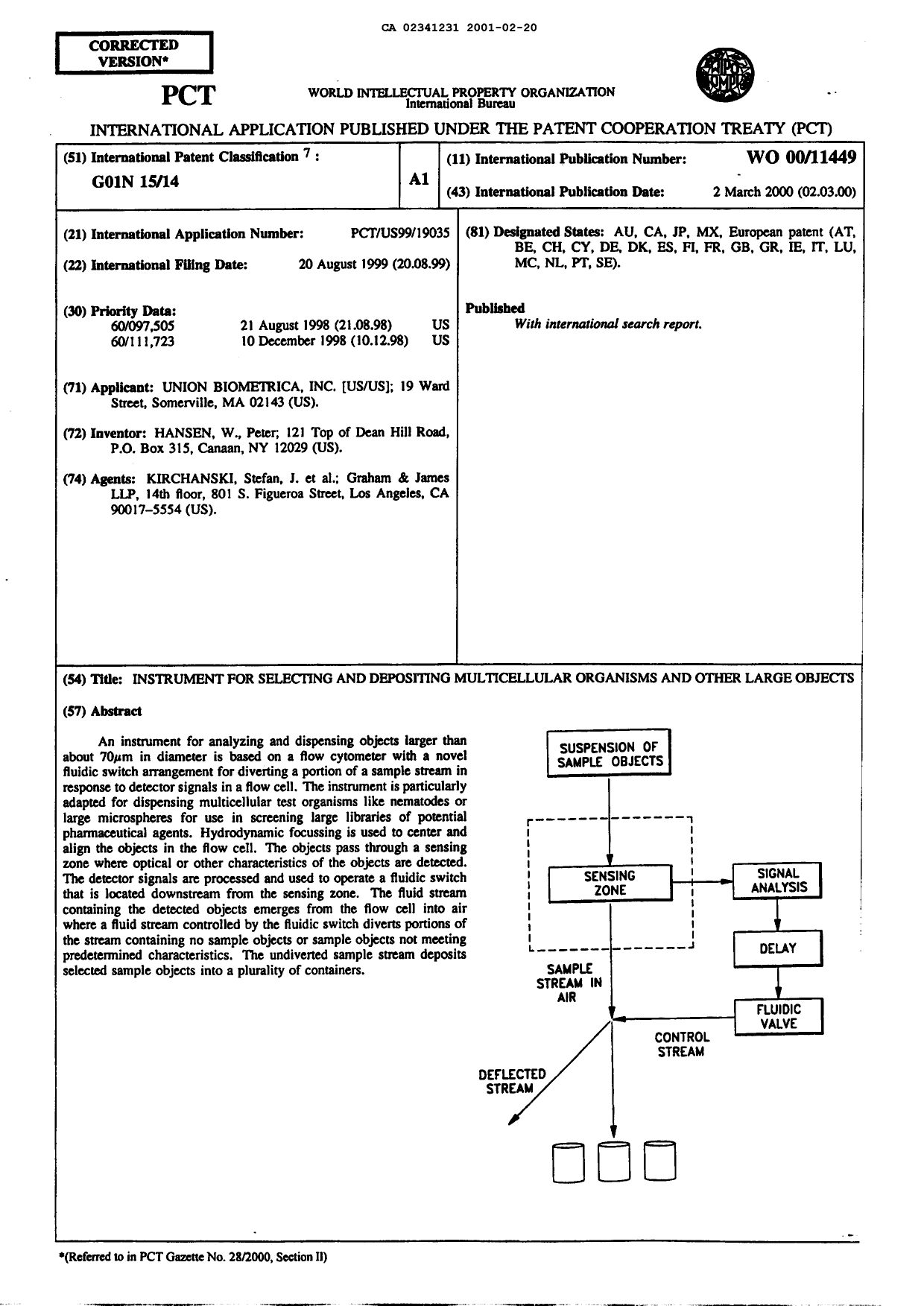 Document de brevet canadien 2341231. Abrégé 20010220. Image 1 de 1