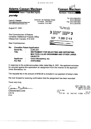 Document de brevet canadien 2341231. Cession 20010905. Image 1 de 2