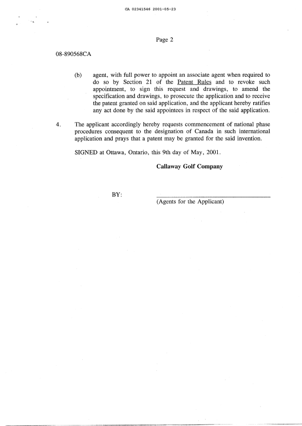 Canadian Patent Document 2341546. Correspondence 20010523. Image 3 of 3