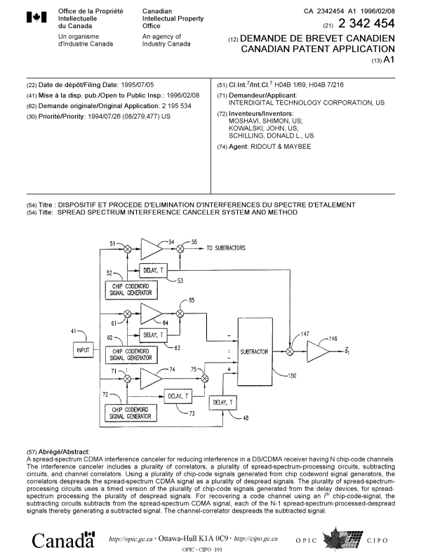 Document de brevet canadien 2342454. Page couverture 20011002. Image 1 de 1