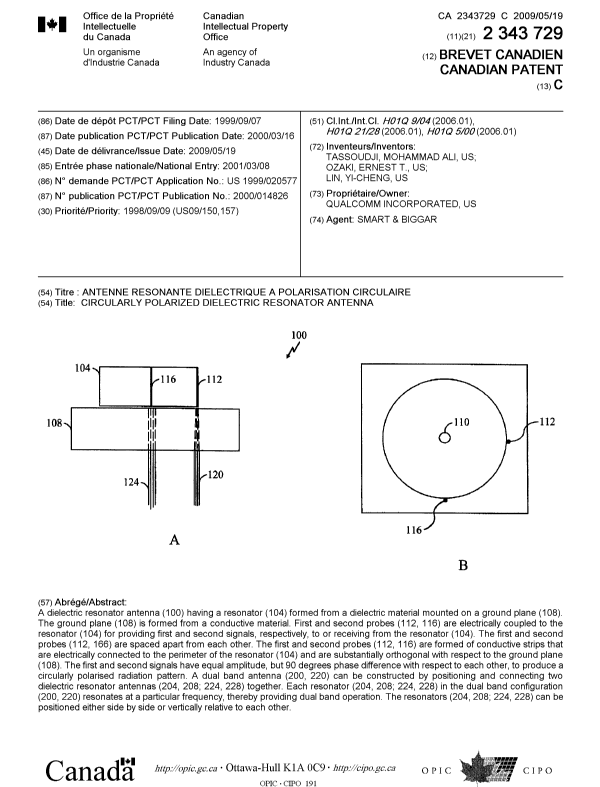 Document de brevet canadien 2343729. Page couverture 20090424. Image 1 de 1