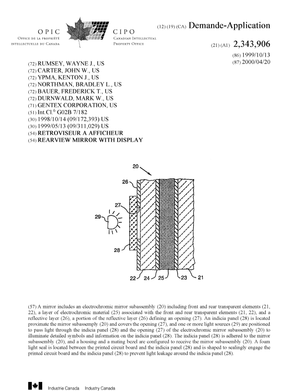 Canadian Patent Document 2343906. Cover Page 20010606. Image 1 of 1