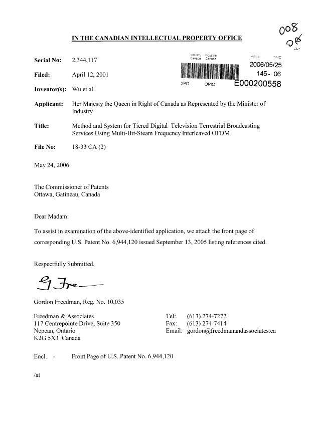 Canadian Patent Document 2344117. Prosecution-Amendment 20060525. Image 1 of 1