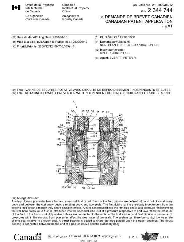 Canadian Patent Document 2344744. Cover Page 20020607. Image 1 of 1