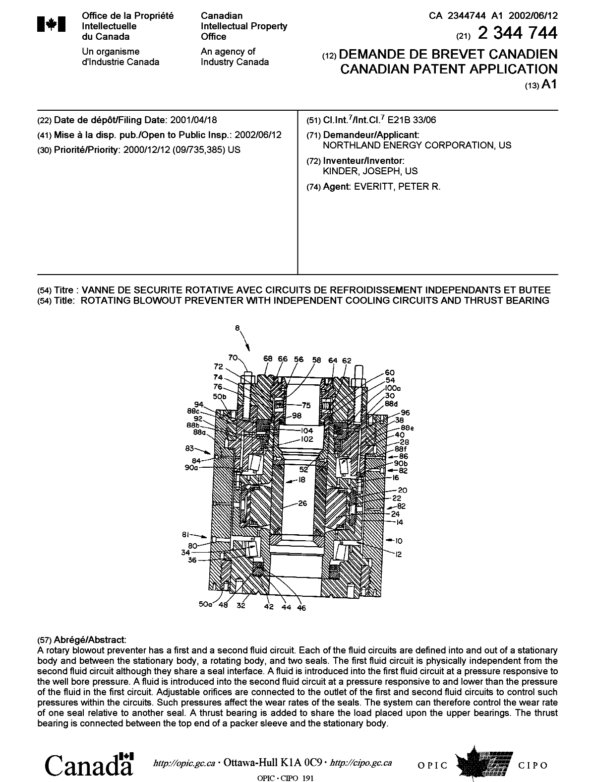 Canadian Patent Document 2344744. Cover Page 20020607. Image 1 of 1