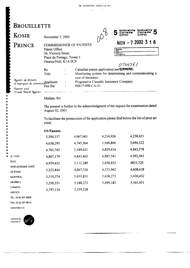 Canadian Patent Document 2344781. Prosecution-Amendment 20011207. Image 1 of 2