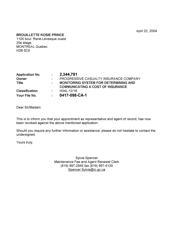 Canadian Patent Document 2344781. Correspondence 20031222. Image 1 of 1